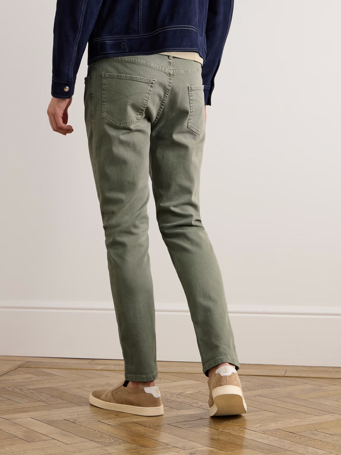 BRUNELLO CUCINELLI MEN'S OLIVE STRAIGHT-LEG TROUSERS