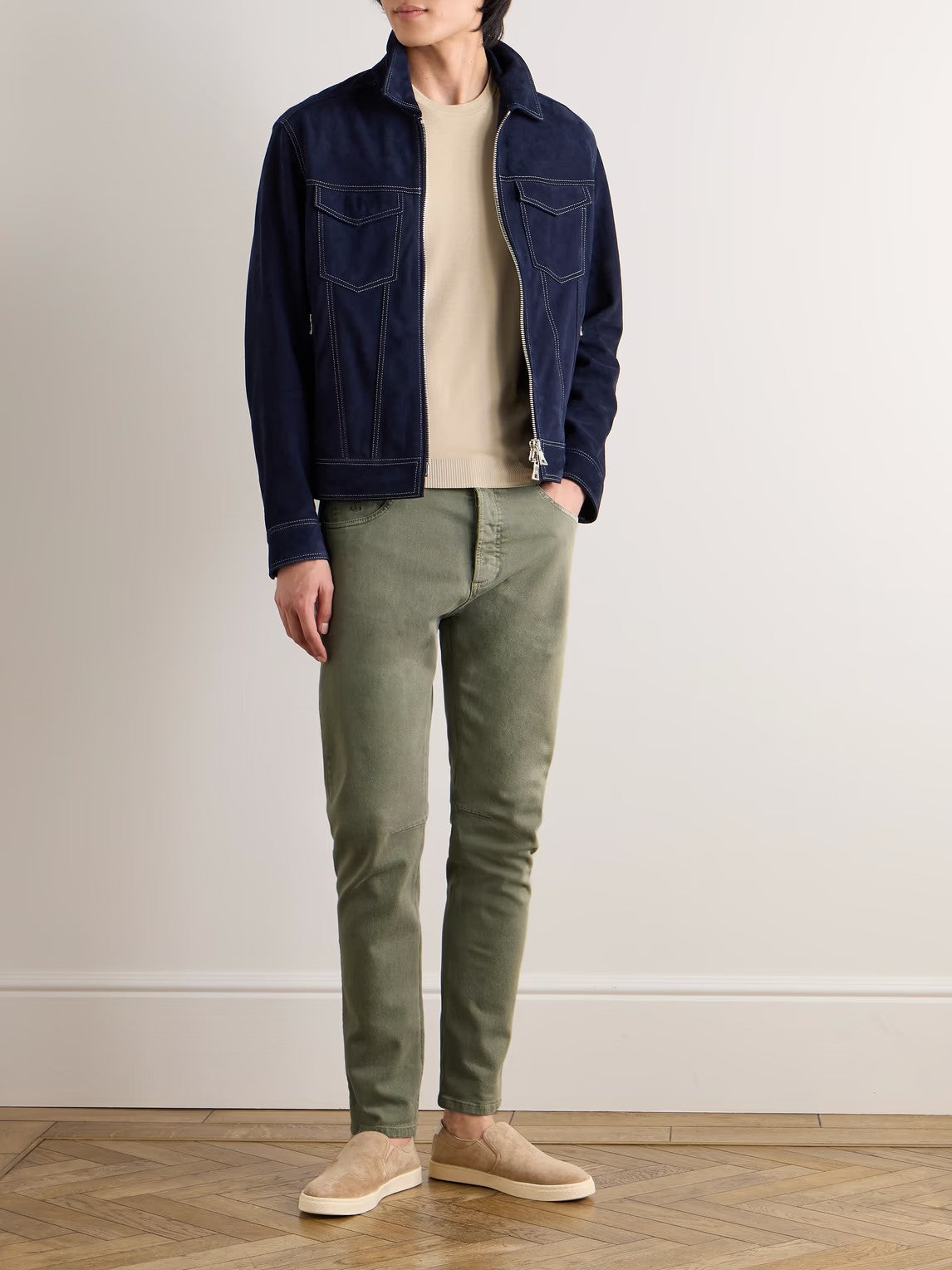 BRUNELLO CUCINELLI MEN'S OLIVE STRAIGHT LEG TROUSERS
