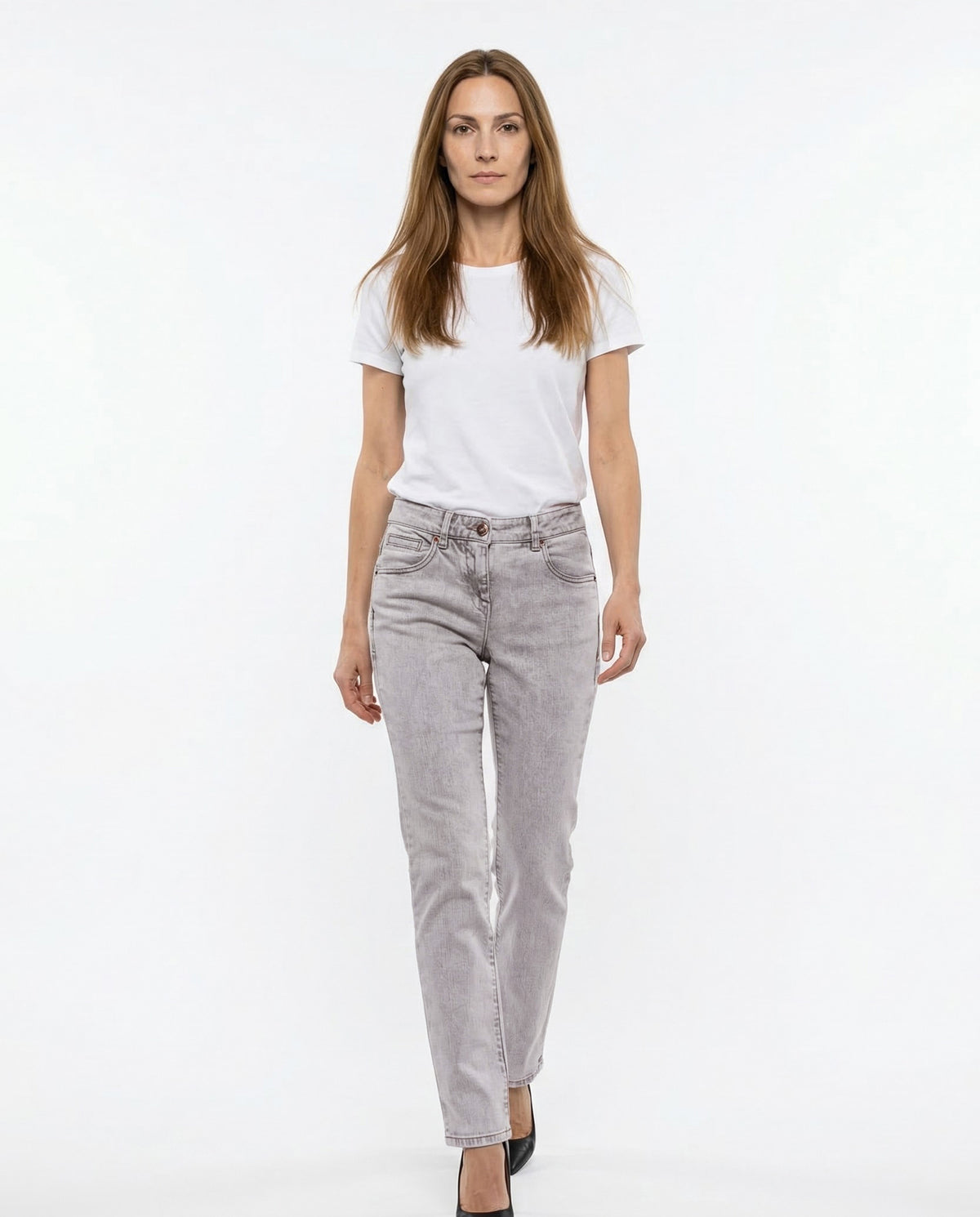 BRUNELLO CUCINELLI WOMEN'S LIGHT GREY SKINNY DENIM TROUSERS