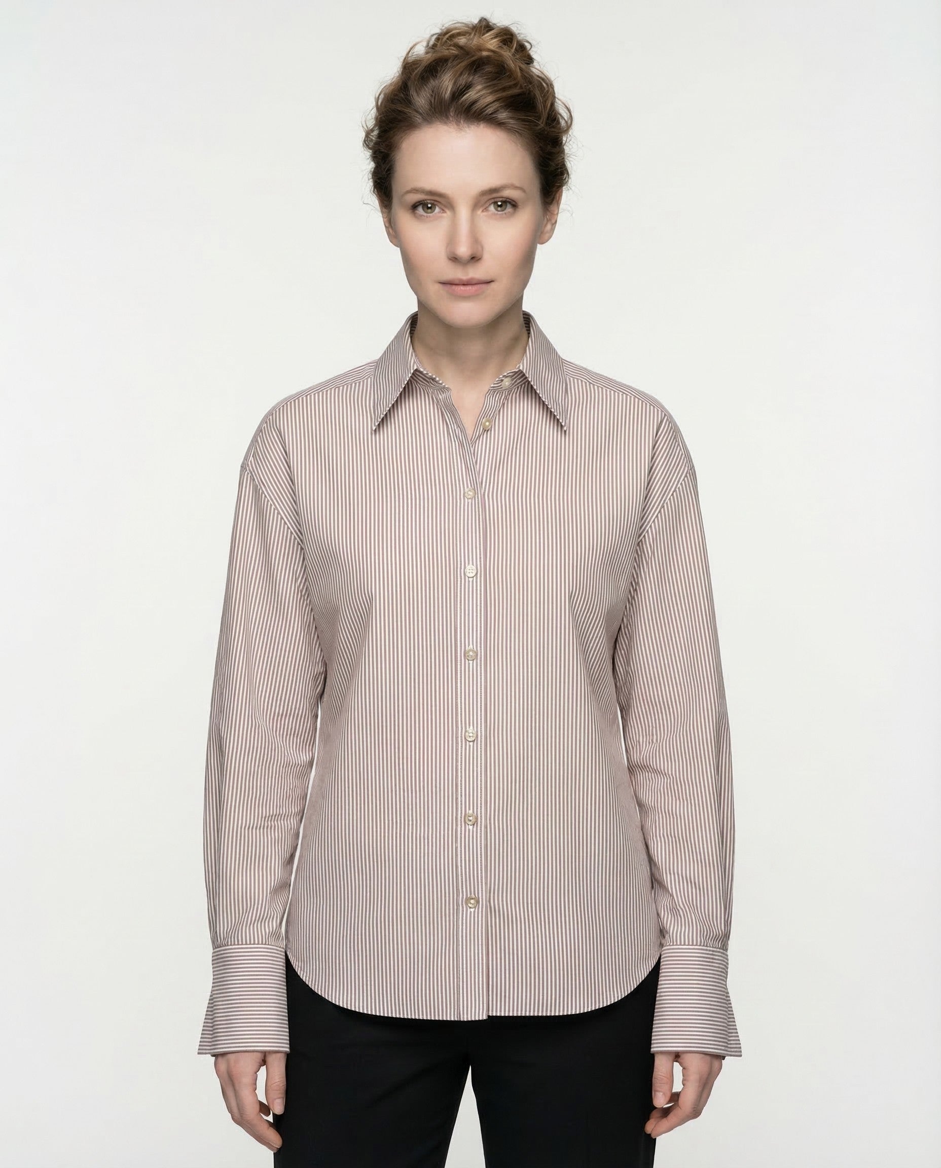 BRUNELLO CUCINELLI WOMEN'S CAMEL STRIPED RELAXED SHIRT