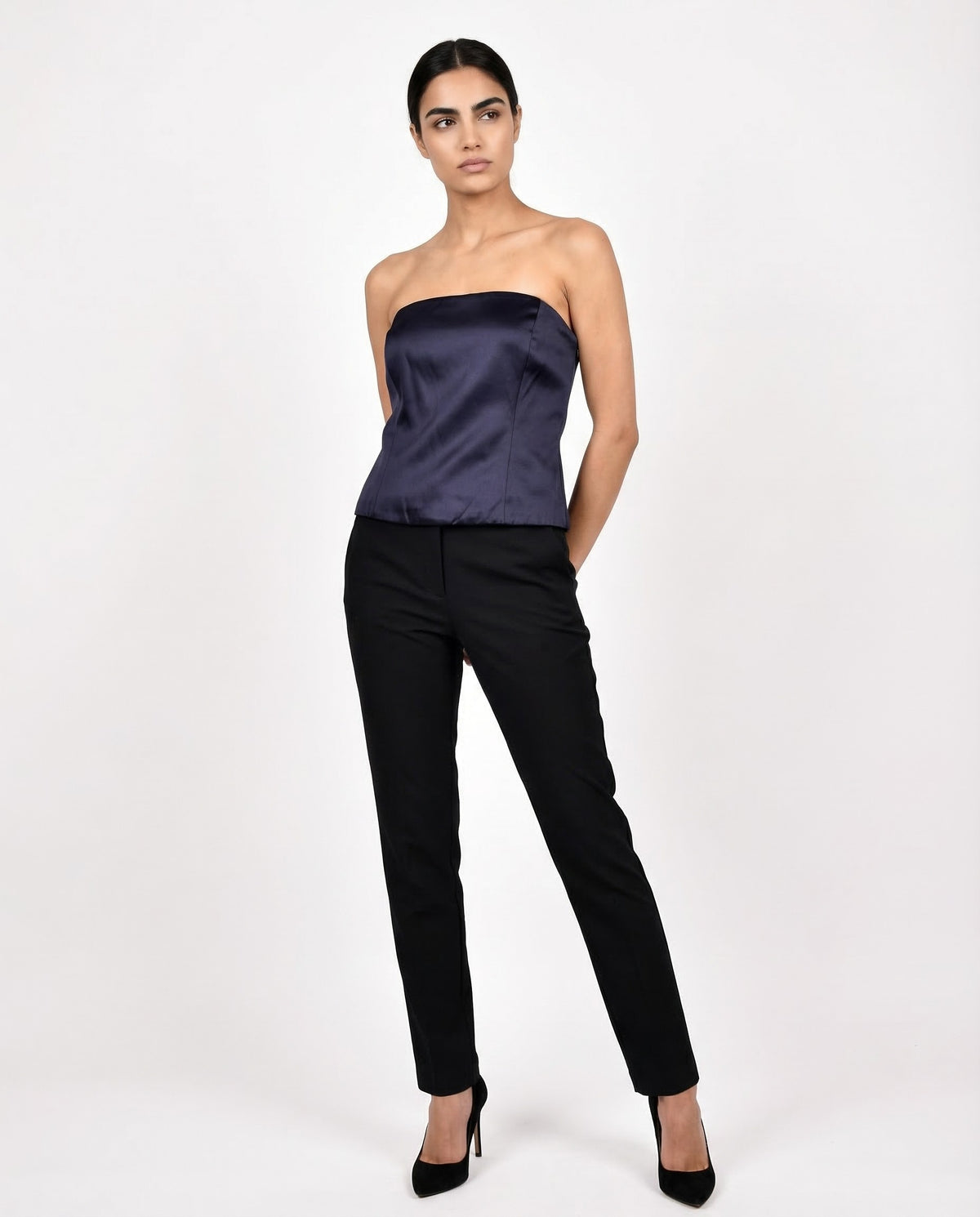 BRUNELLO CUCINELLI WOMEN'S NAVY STRAPLESS BUSTIER TOP