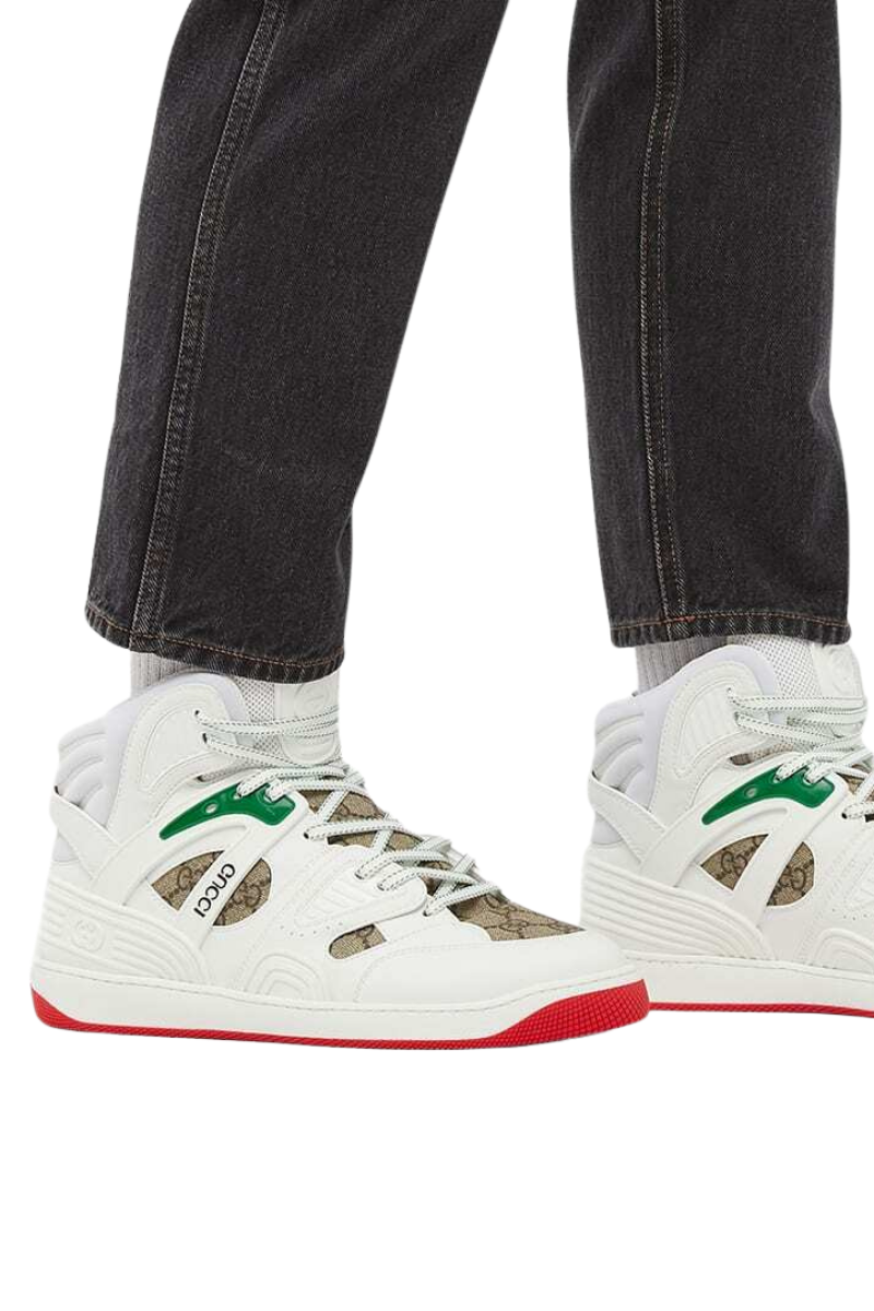 Gucci Men's Basket High-Top Sneakers (Grey/White)