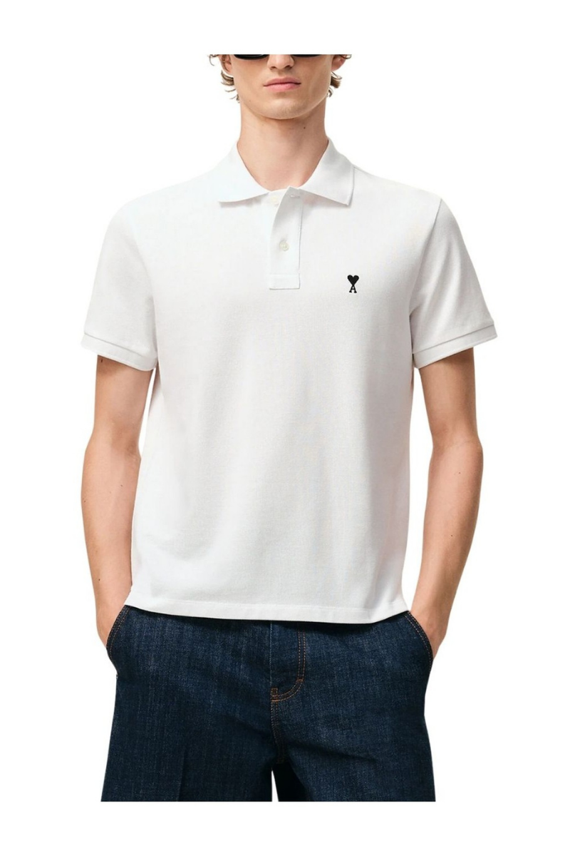 Ami Paris Polo Shirt In Cotton Pique-White
