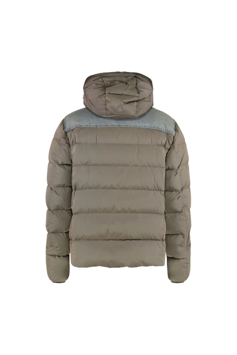 MooRER Teve Denim-Panel Hooded Down Jacket Noce