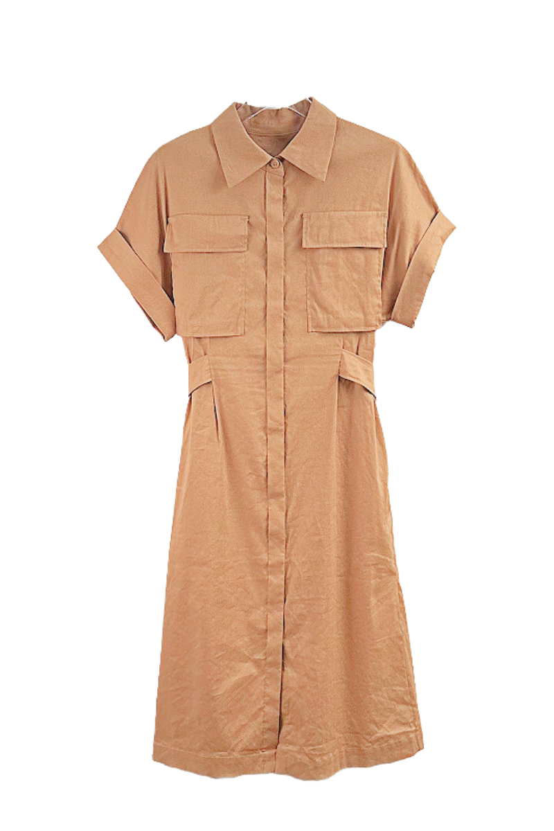 Max Simple Utility Linen Dress Orange