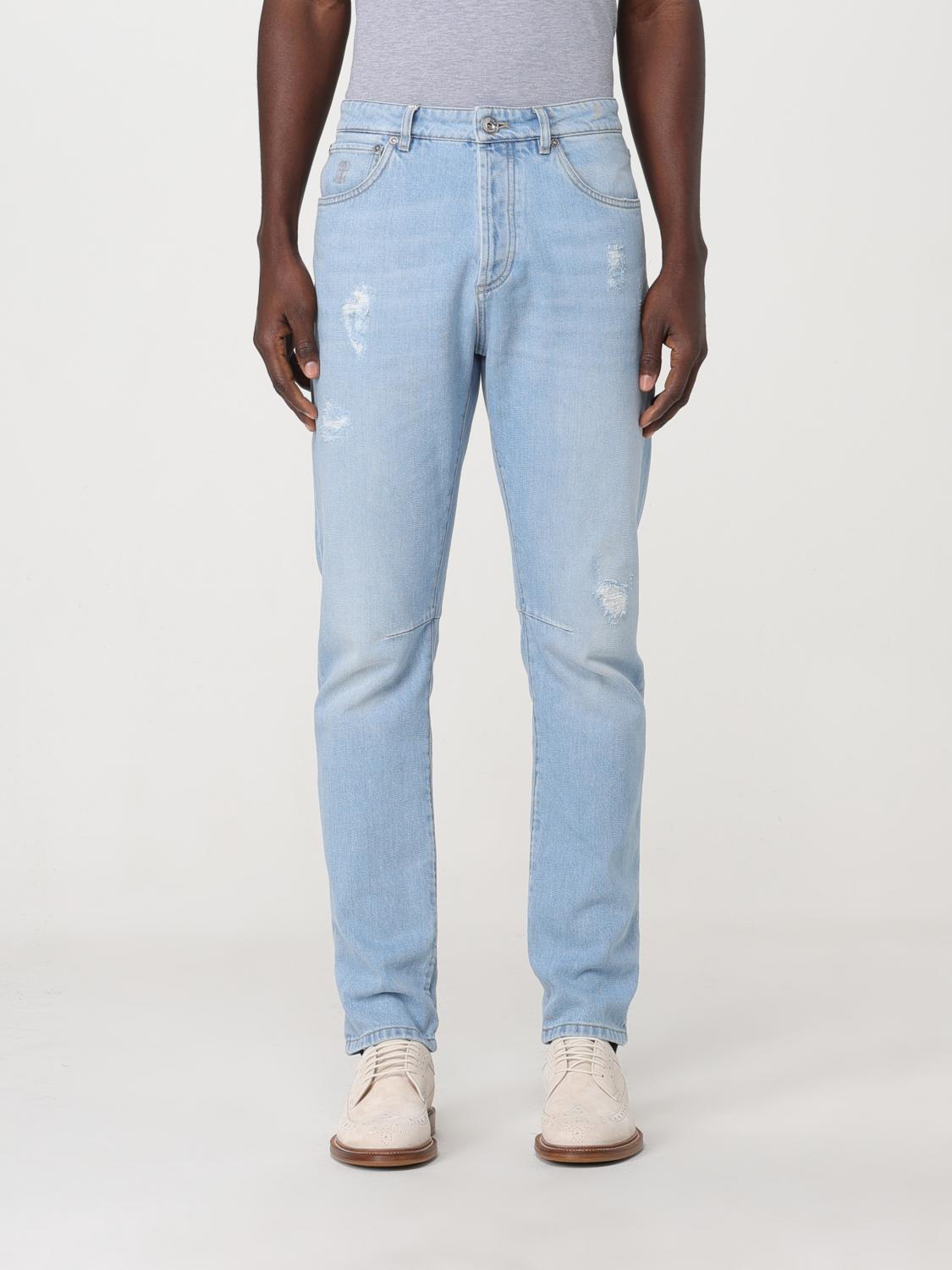 BRUNELLO CUCINELLI MEN'S LIGHT BLUE DISTRESSED DENIM TROUSERS