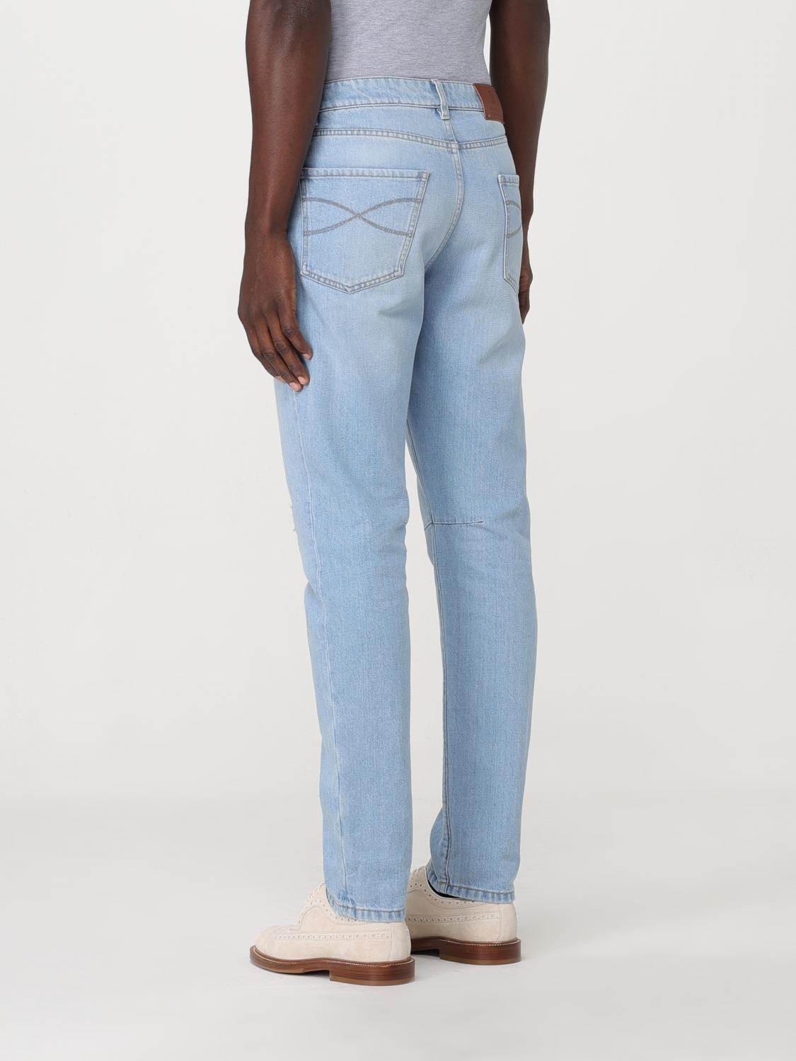 BRUNELLO CUCINELLI MEN'S LIGHT BLUE DISTRESSED DENIM TROUSERS
