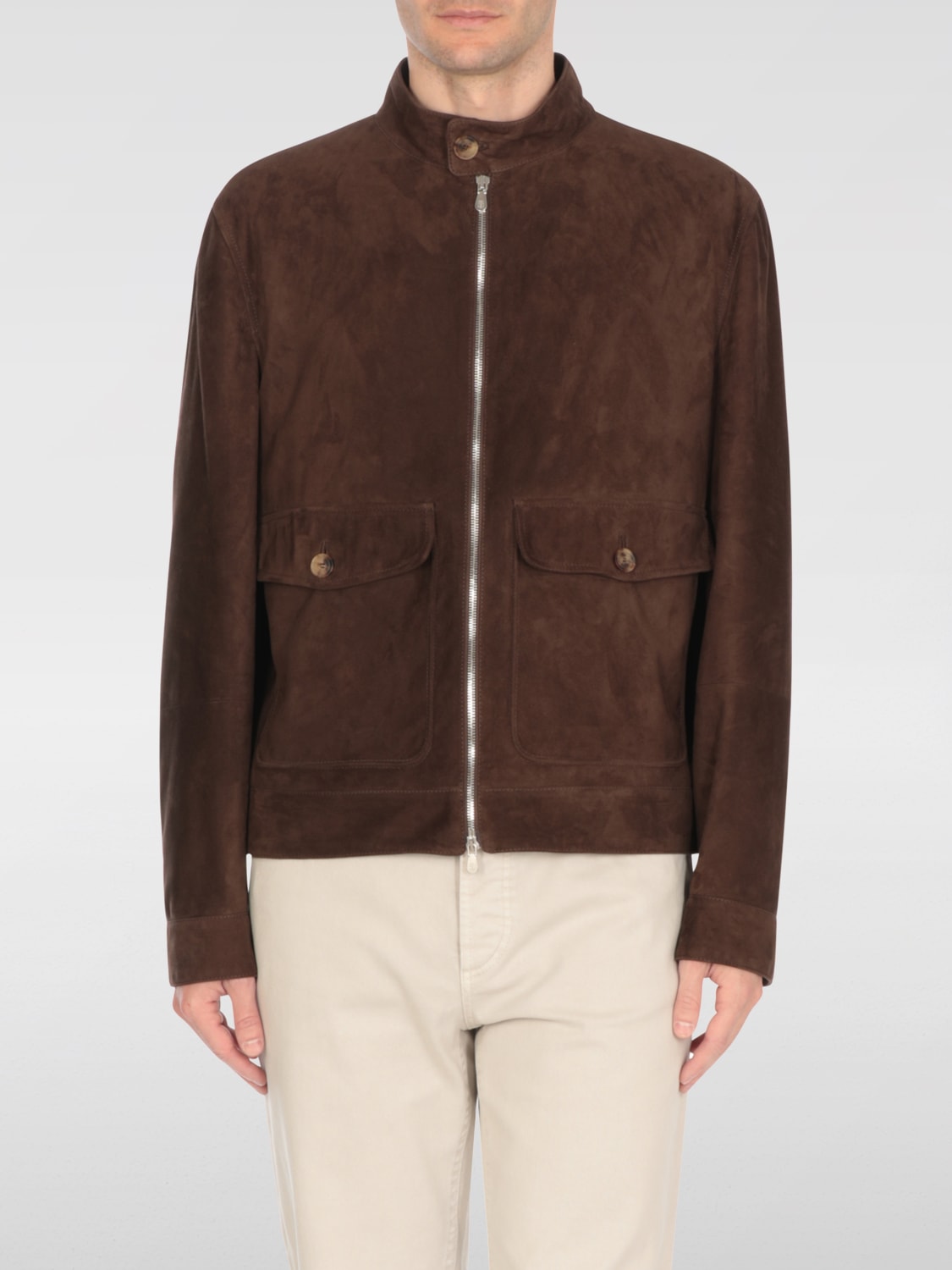 BRUNELLO CUCINELLI MEN'S DARK BROWN SUEDE JACKET