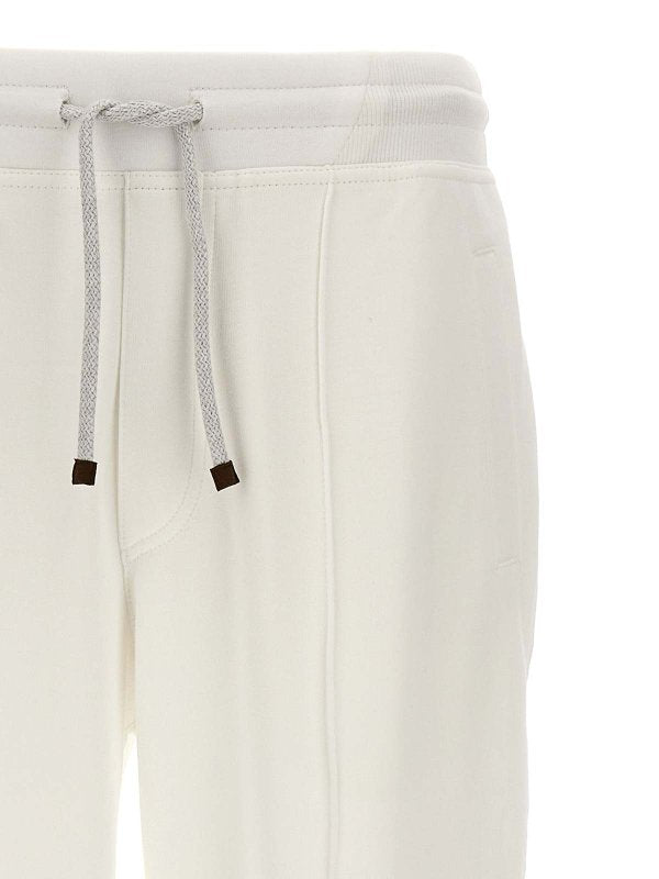 BRUNELLO CUCINELLI MEN'S OFF WHITE TAILORED TROUSERS WITH DRAWSTRING