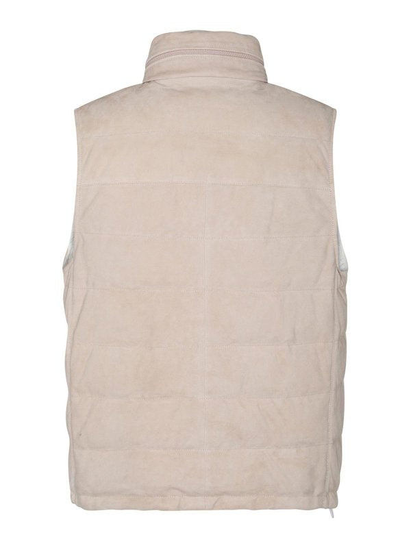 BRUNELLO CUCINELLI MEN'S BISCUIT LEATHER QUILTED VEST
