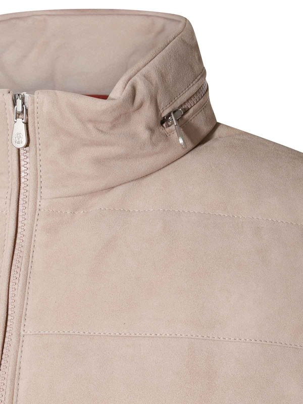 BRUNELLO CUCINELLI MEN'S BEIGE LEATHER QUILTED JACKET
