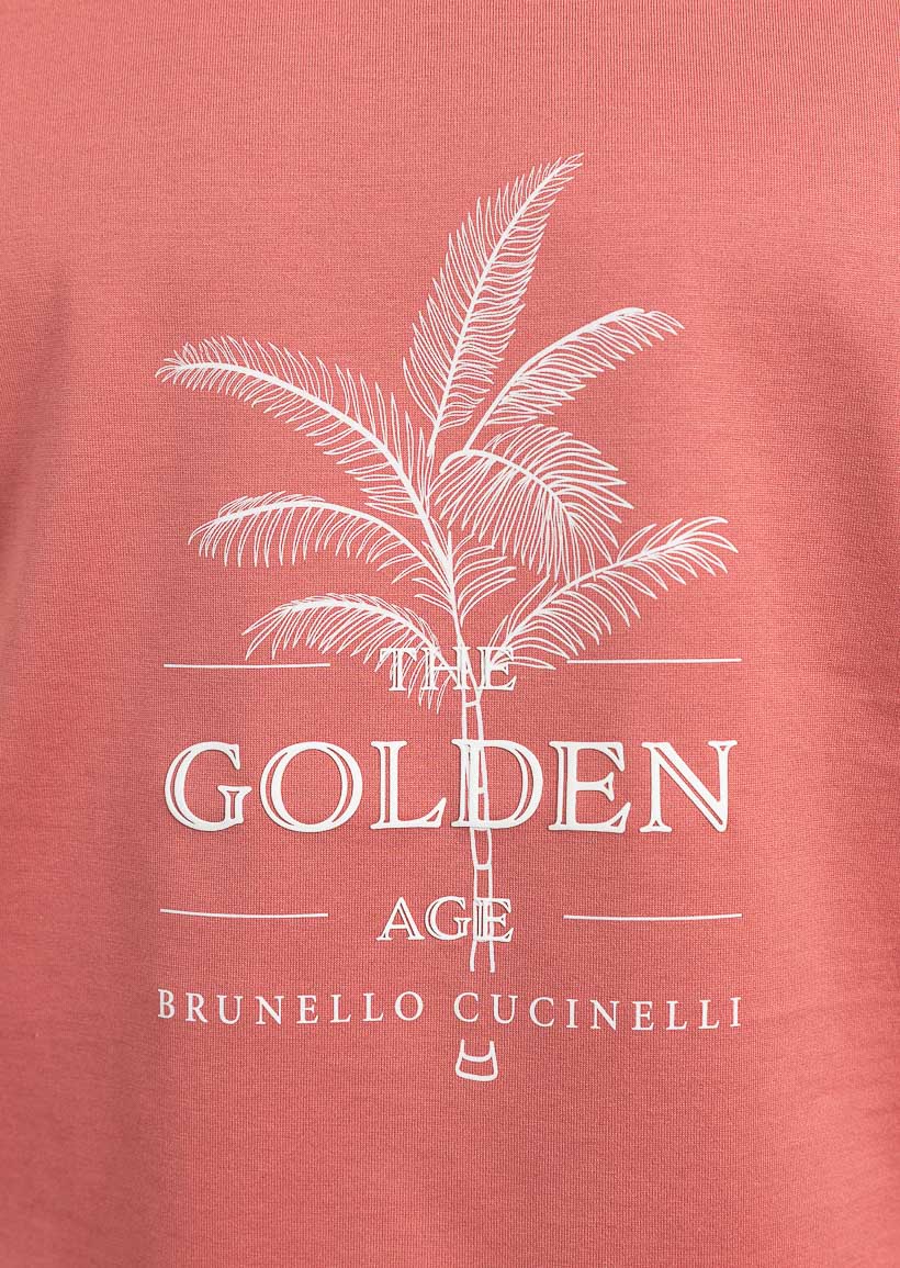 BRUNELLO CUCINELLI MEN'S RASPBERRY COTTON GRAPHIC T-SHIRT
