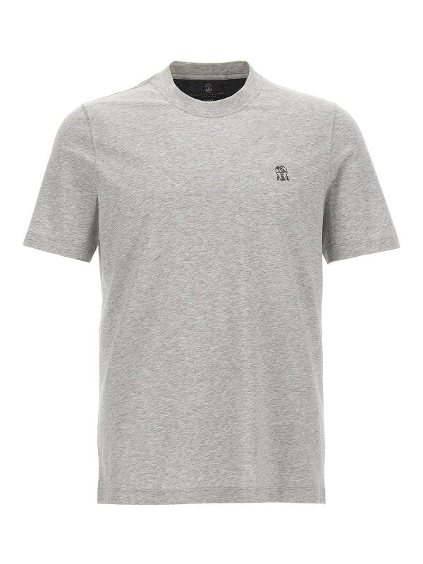 BRUNELLO CUCINELLI MEN'S LIGHT GREY SHORT SLEEVE SHIRT
