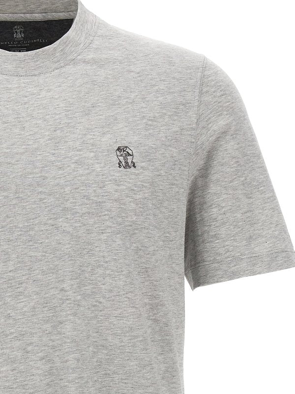 BRUNELLO CUCINELLI MEN'S LIGHT GREY SHORT SLEEVE SHIRT