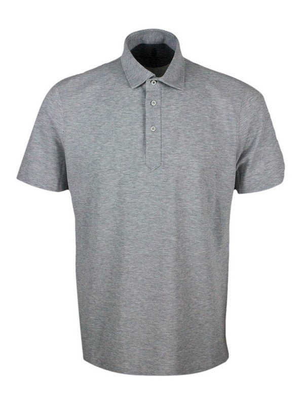 BRUNELLO CUCINELLI MEN'S LIGHT GREY POLO SHIRT
