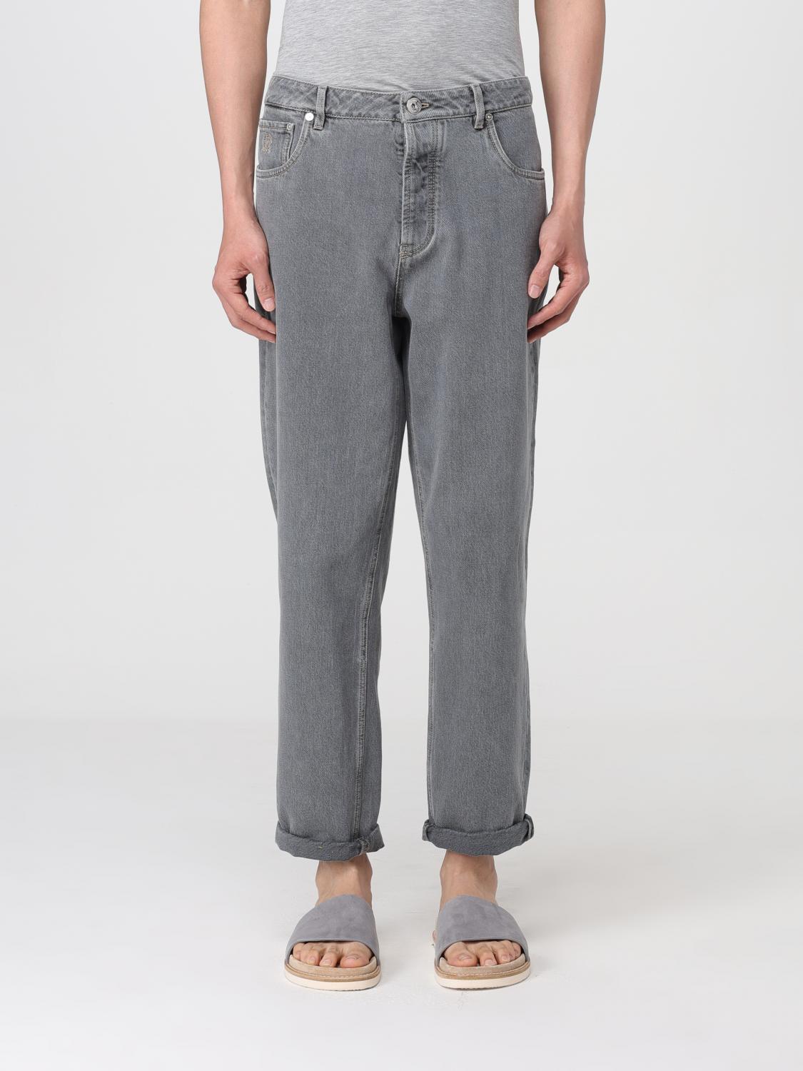 BRUNELLO CUCINELLI MEN'S GREY RELAXED DENIM TROUSERS