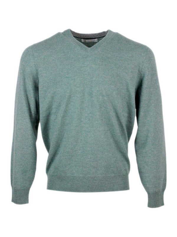 BRUNELLO CUCINELLI MEN'S LIGHT BLUE CASHMERE SWEATER
