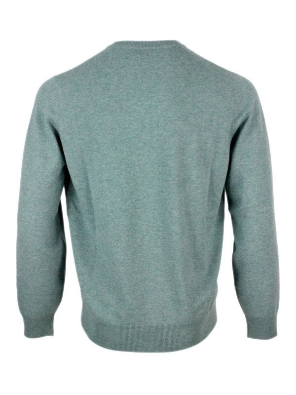 BRUNELLO CUCINELLI MEN'S DENIM CASHMERE V-NECK SWEATER