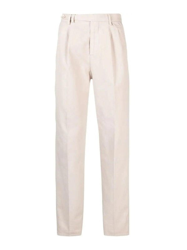 BRUNELLO CUCINELLI MEN'S CREAM TAILORED COTTON TROUSERS