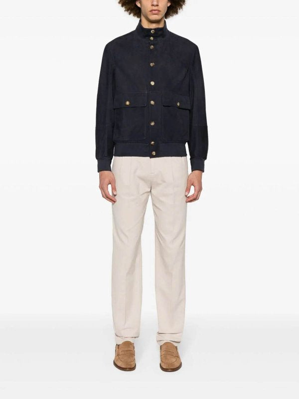 BRUNELLO CUCINELLI MEN'S CREAM TAILORED COTTON TROUSERS