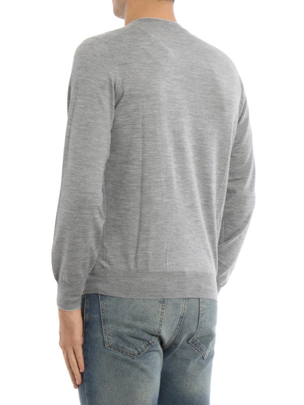 BRUNELLO CUCINELLI MEN'S LIGHT GREY WOOL CASHMERE SWEATER