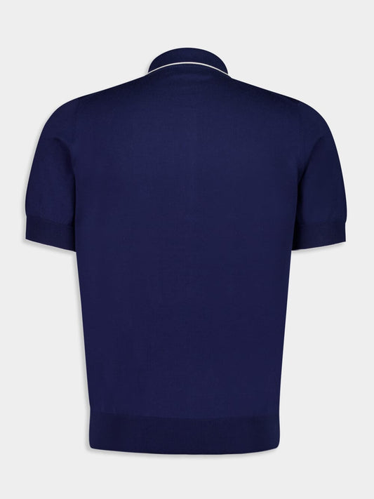 BRUNELLO CUCINELLI MEN'S NAVY KNIT POLO SWEATER