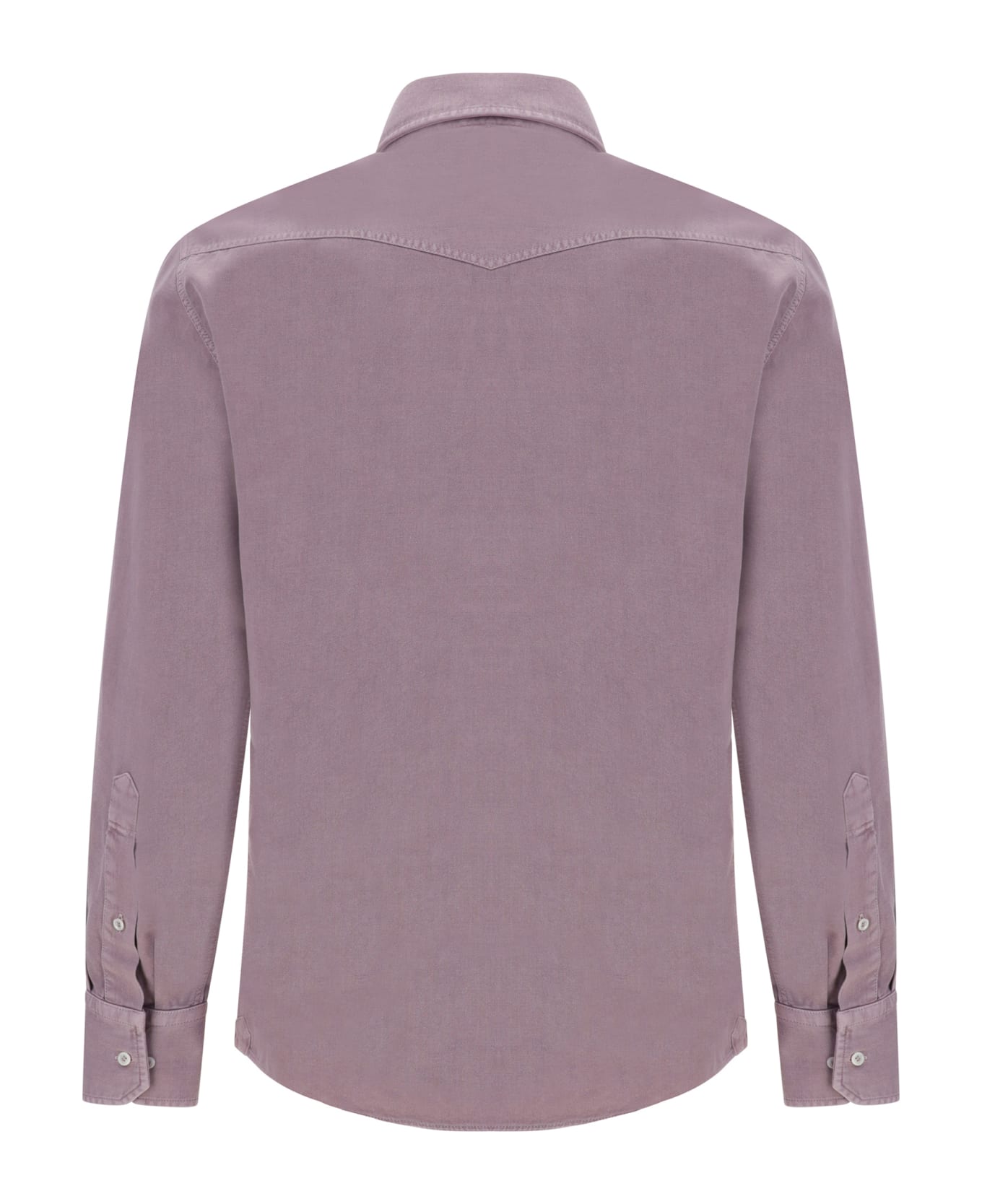 BRUNELLO CUCINELLI MEN'S MAUVE WESTERN STYLE SHIRT