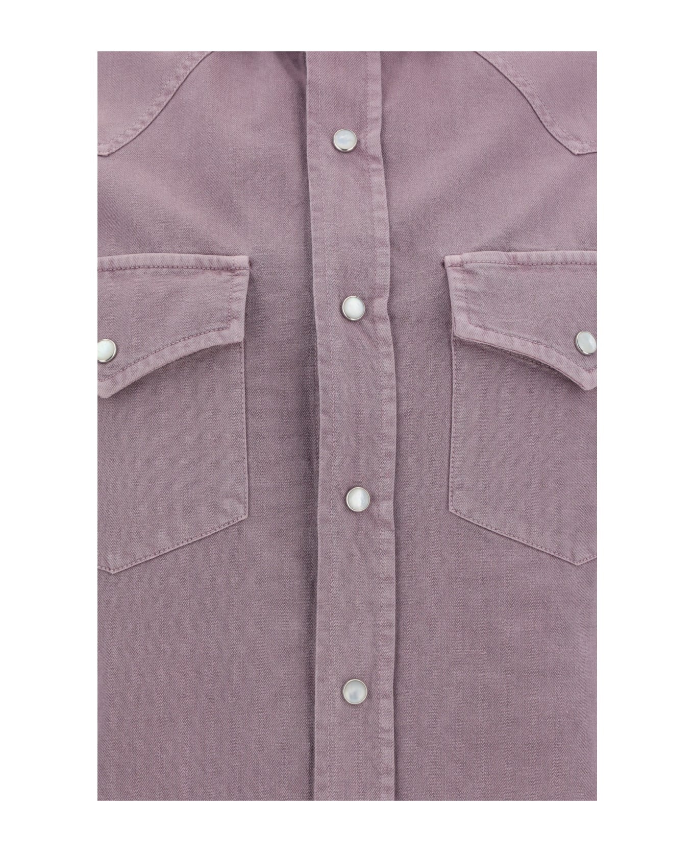 BRUNELLO CUCINELLI MEN'S MAUVE WESTERN STYLE SHIRT