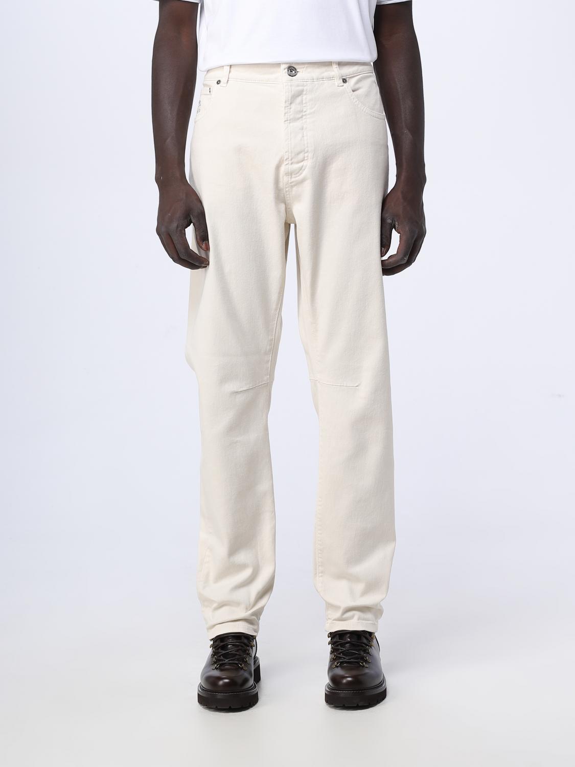 BRUNELLO CUCINELLI MEN'S CREAM STRAIGHT-LEG TROUSERS