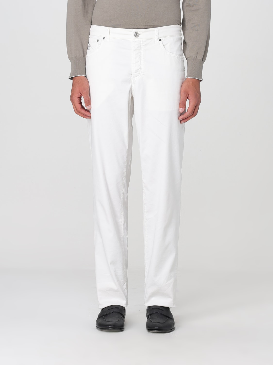 BRUNELLO CUCINELLI MEN'S ENGLISH WHITE TAILORED TROUSERS