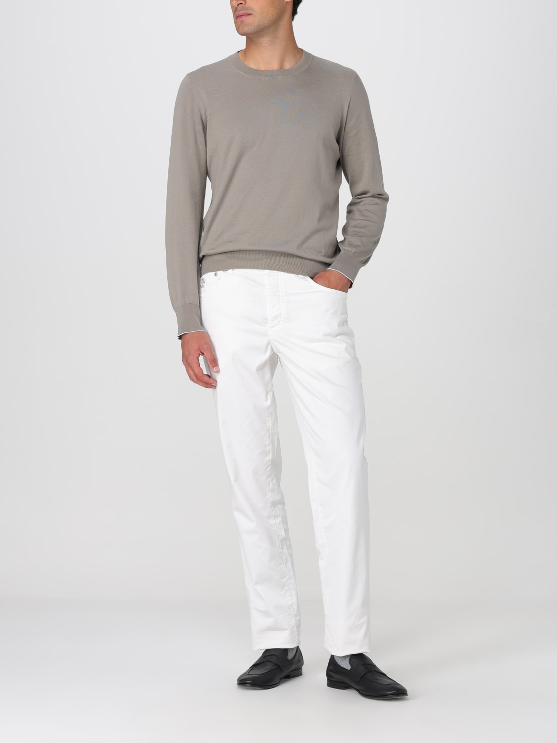 BRUNELLO CUCINELLI MEN'S ENGLISH WHITE TAILORED TROUSERS