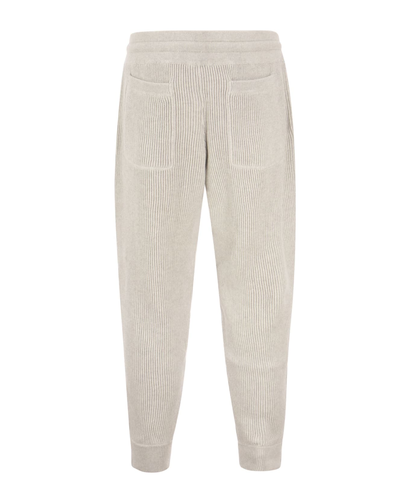 BRUNELLO CUCINELLI MEN'S LIGHT GREY RIBBED TROUSERS