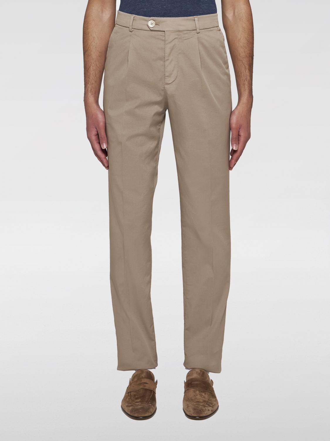 BRUNELLO CUCINELLI MEN'S LIGHT BROWN TAILORED TROUSERS