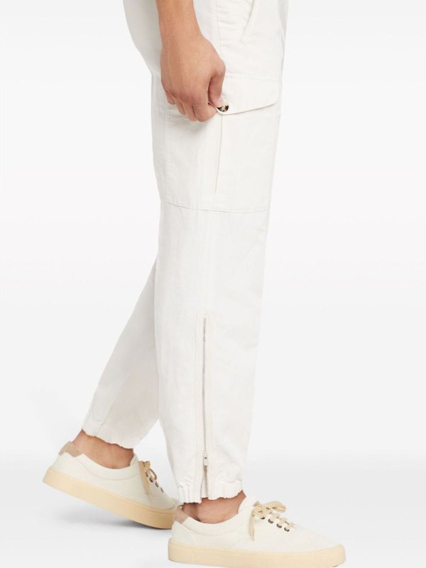BRUNELLO CUCINELLI MEN'S OFF WHITE LINEN BLEND CARGO TROUSERS