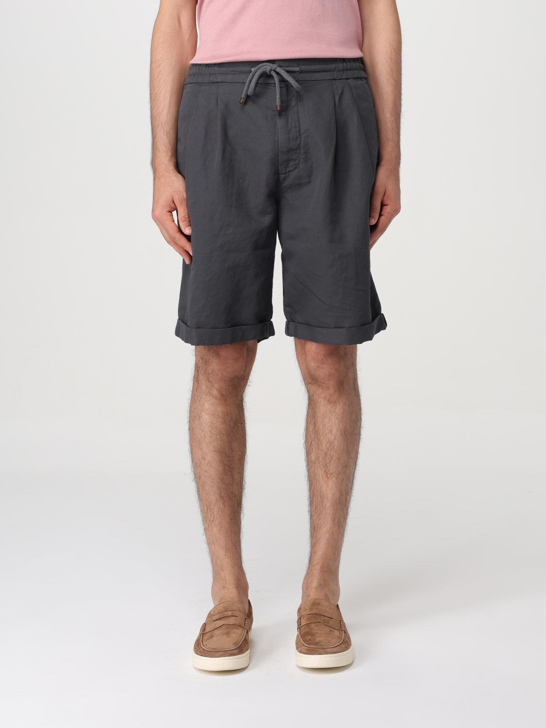 BRUNELLO CUCINELLI MEN'S ANTHRACITE LINEN BLEND TAILORED SHORTS