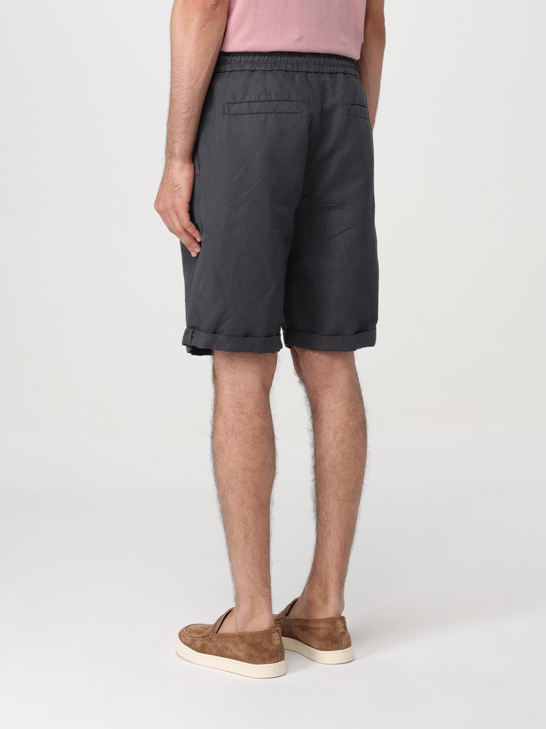 BRUNELLO CUCINELLI MEN'S DARK GREY LINEN SHORTS