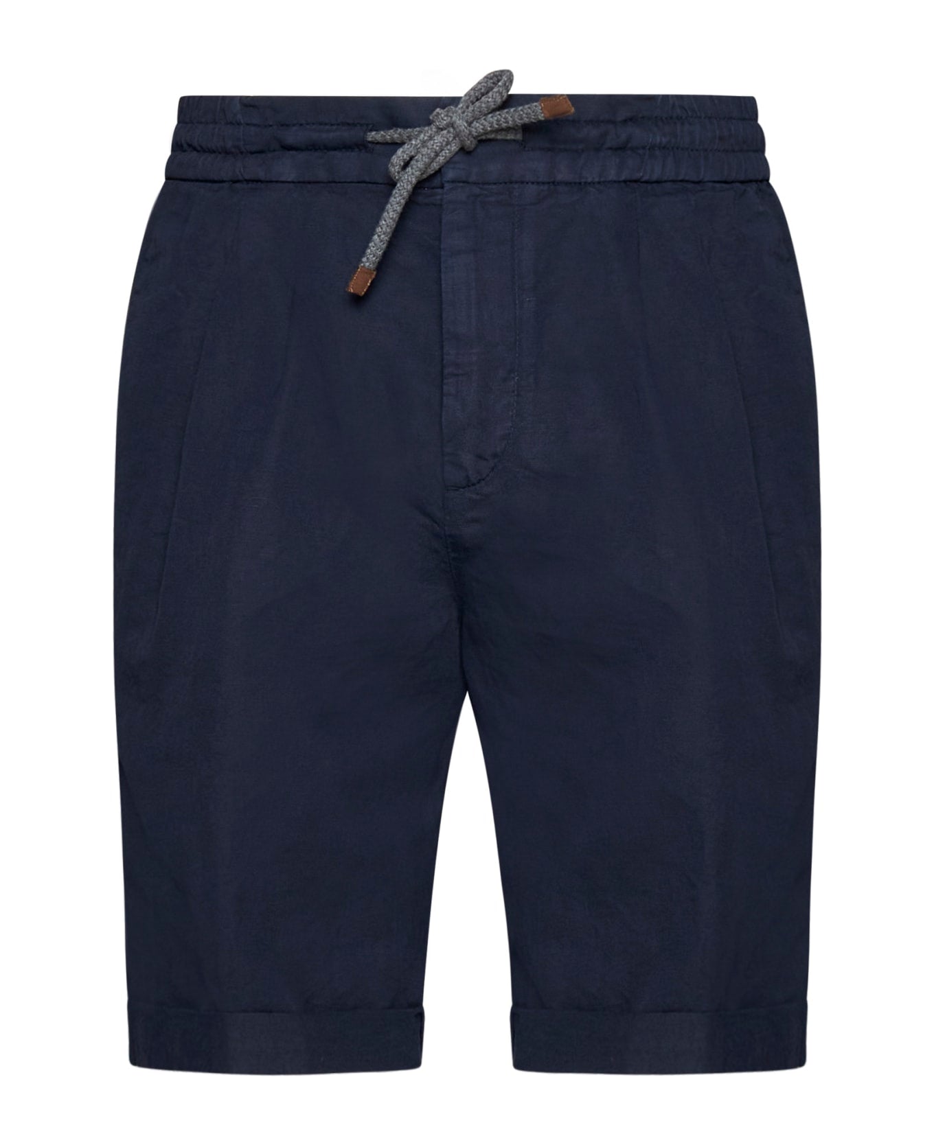 BRUNELLO CUCINELLI MEN'S BLUE LINEN BLEND TAILORED SHORTS