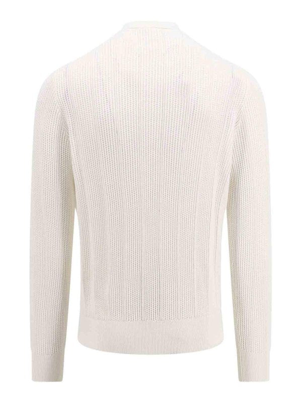 BRUNELLO CUCINELLI MEN'S IVORY KNIT POLO SWEATER