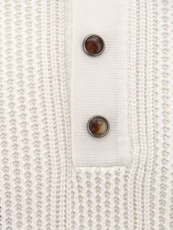 BRUNELLO CUCINELLI MEN'S IVORY KNIT POLO SWEATER