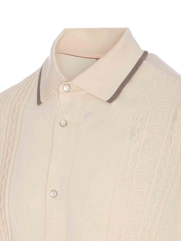 BRUNELLO CUCINELLI MEN'S ENGLISH WHITE BUTTON-UP KNIT SWEATER