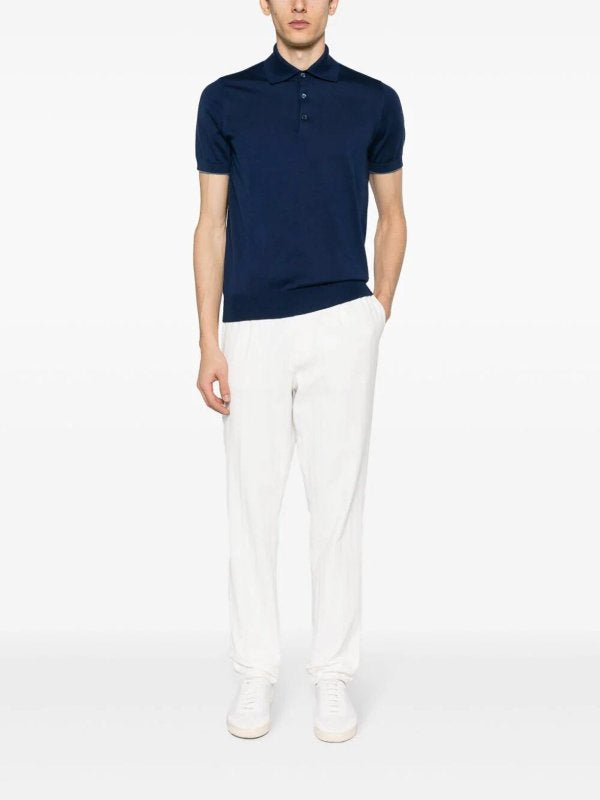 BRUNELLO CUCINELLI MEN'S PRUSSIAN BLUE KNIT POLO SWEATER