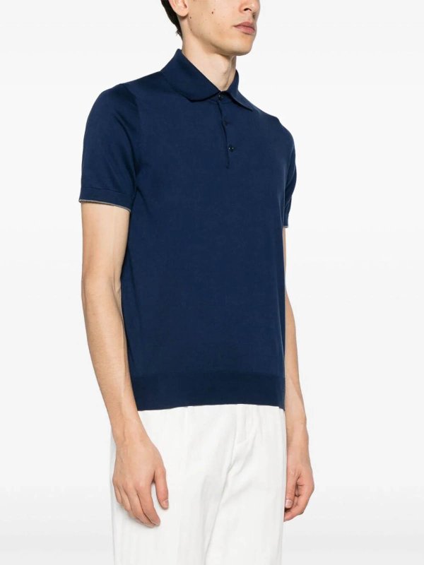 BRUNELLO CUCINELLI MEN'S PRUSSIAN BLUE KNIT POLO SWEATER