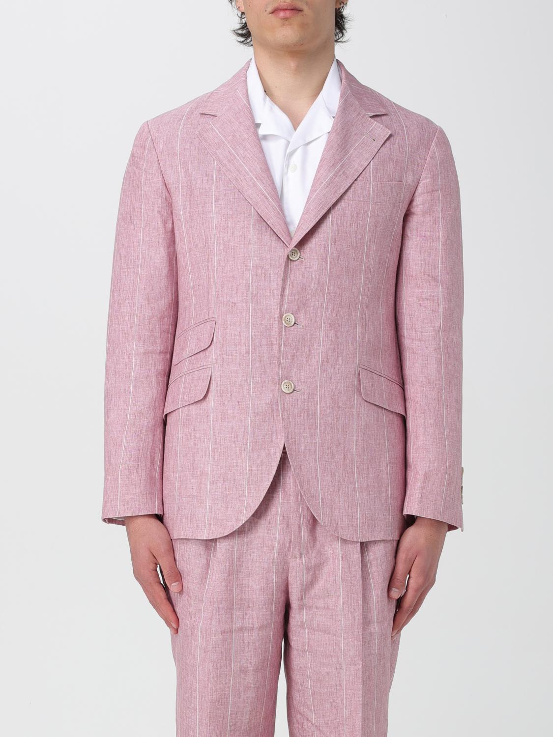 BRUNELLO CUCINELLI MEN'S ROSE LINEN PINSTRIPE BLAZER