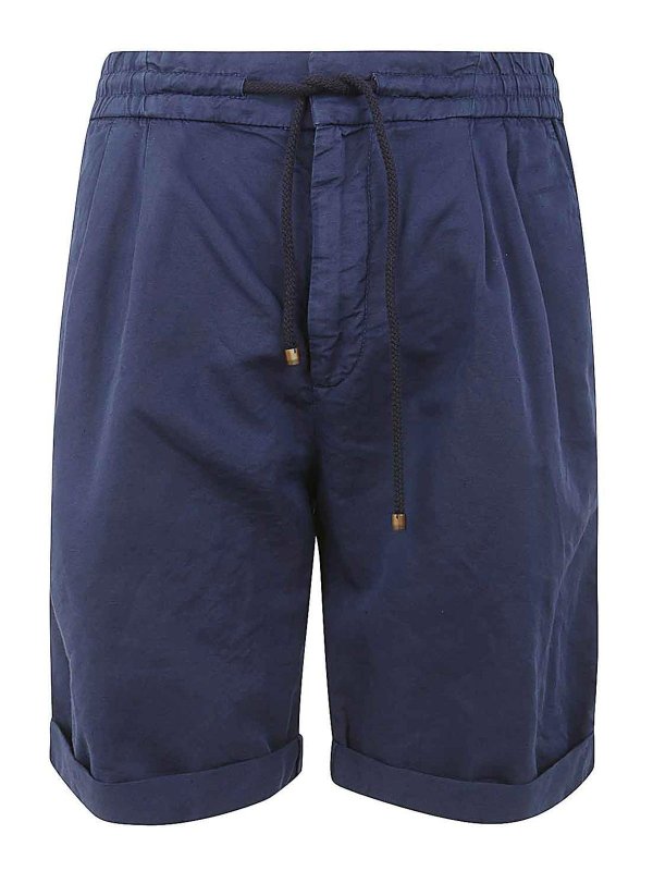 BRUNELLO CUCINELLI MEN'S PRUSSIAN BLUE LINEN BLEND SHORTS