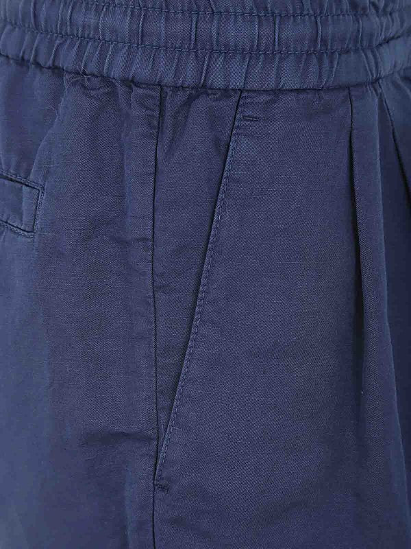BRUNELLO CUCINELLI MEN'S PRUSSIAN BLUE LINEN BLEND SHORTS