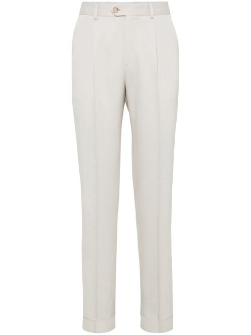BRUNELLO CUCINELLI MEN'S LIGHT BEIGE SILK TROUSERS