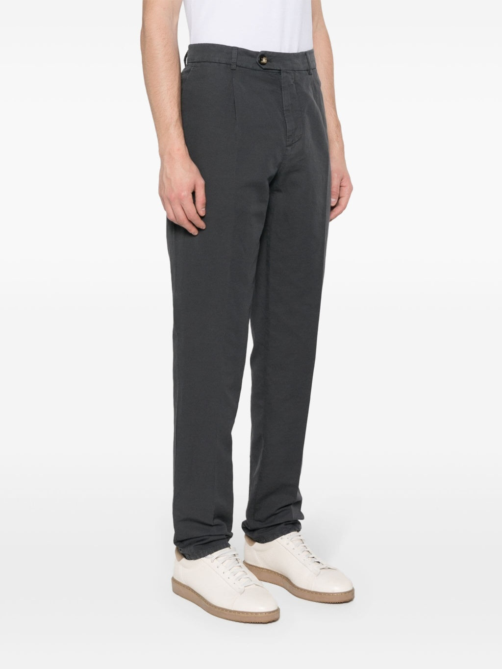 BRUNELLO CUCINELLI MEN'S ANTHRACITE LINEN BLEND TAILORED TROUSERS