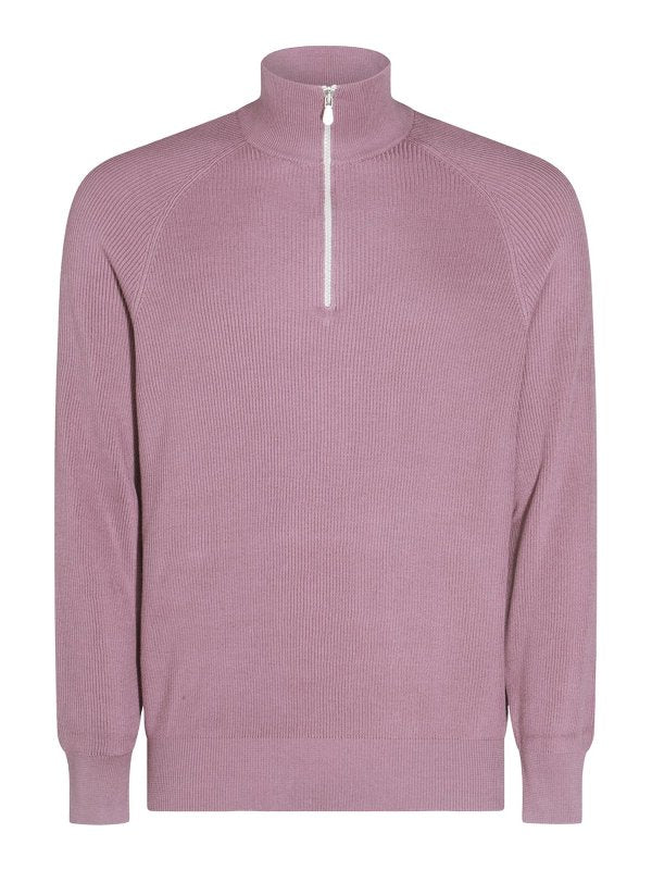 BRUNELLO CUCINELLI MEN'S MALLOW HALF-ZIP SWEATER