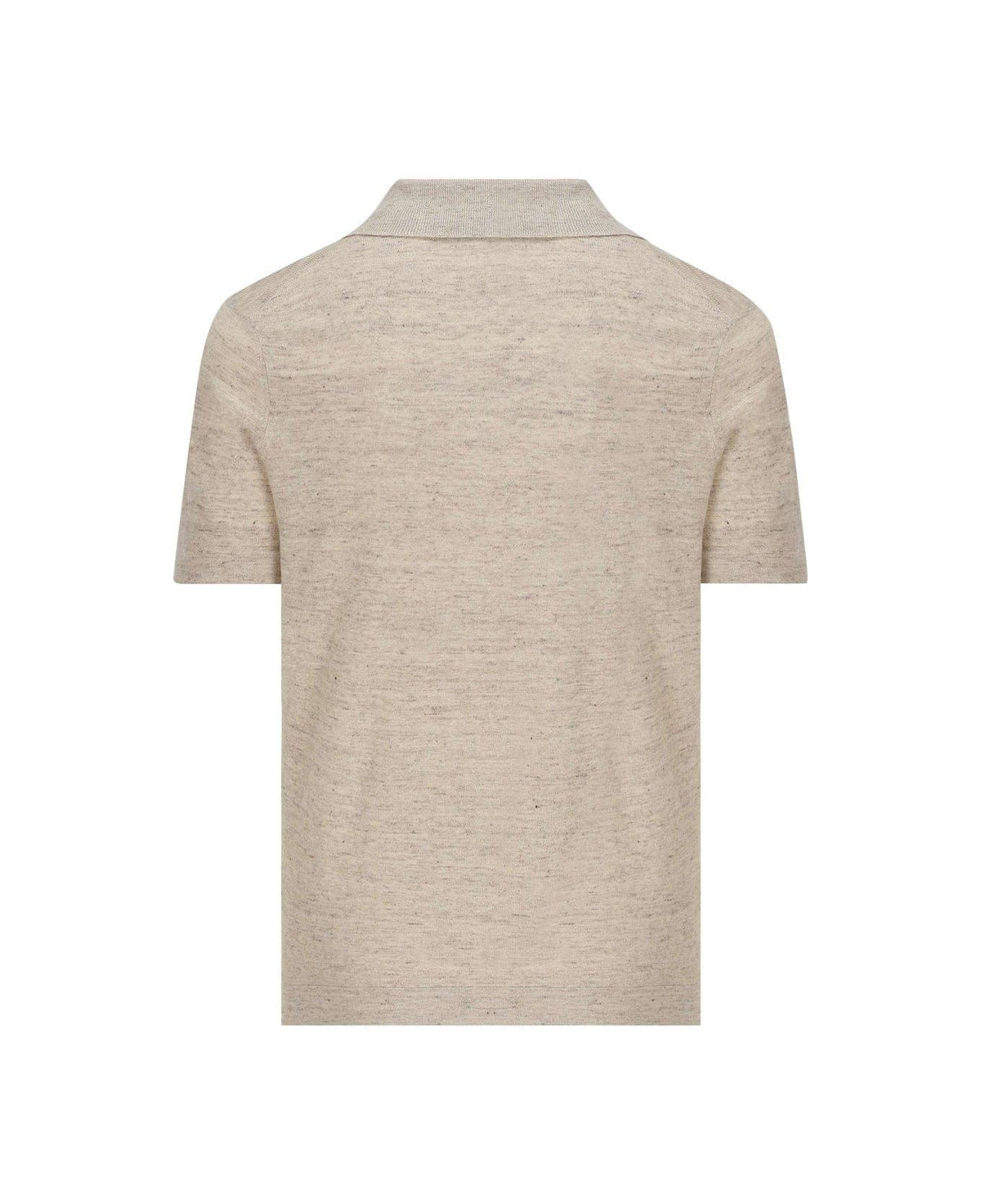 BRUNELLO CUCINELLI MEN'S OYSTER LINEN BLEND POLO SWEATER