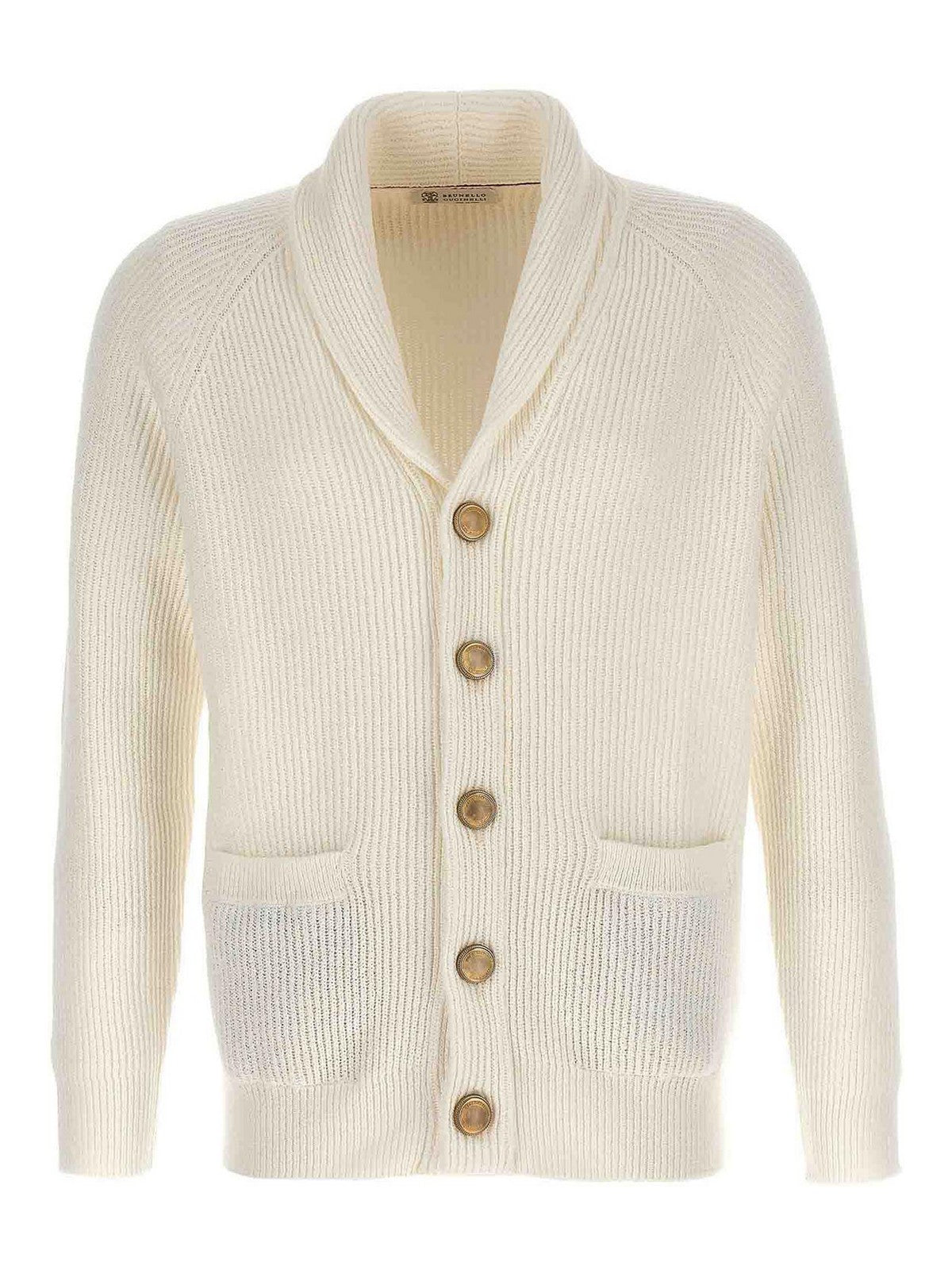 BRUNELLO CUCINELLI MEN'S IVORY SHAWL COLLAR SWEATER